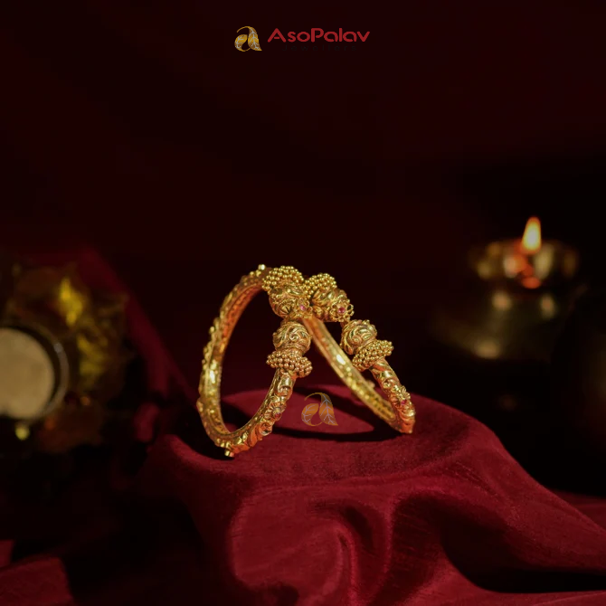 22K Ruby Floral Gold Kada Bangles